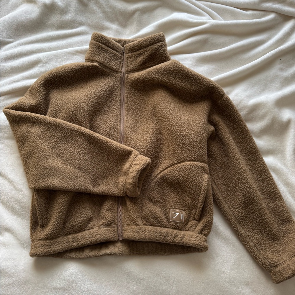 gymshark tan fleece zip up jacket